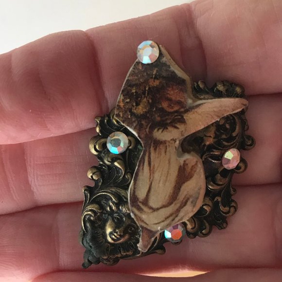 Victorian Angel Cherub Pin Brooch Handmade Vintage - Picture 5 of 8